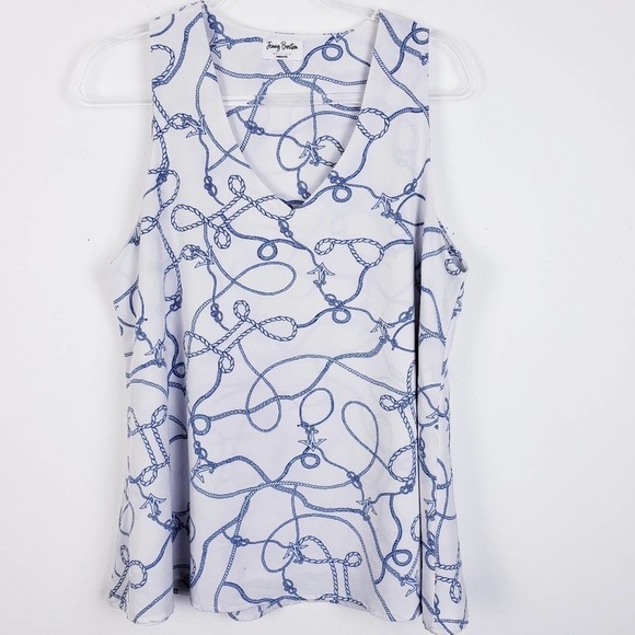 Jenny Boston Boutique Sleeveless White & Blue Rope design Swing Top Size Large - Picture 1 of 11